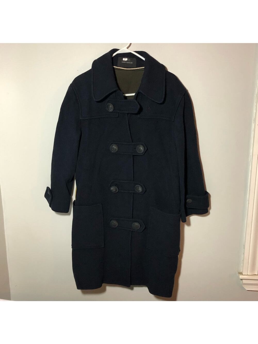 Cedric Charlier wool pea coat colorblock yellow naval button double breasted 10